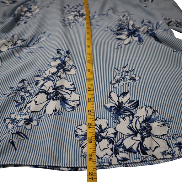 Roz & Ali Floral Flutter Sleeve Blouse Women's Plus Size 2X Blue White Stripe - Picture 8 of 8